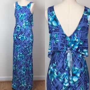 VTG All That Jazz Tropical Floral Maxi Dress Resort Vacation Back Tie 80s 90s